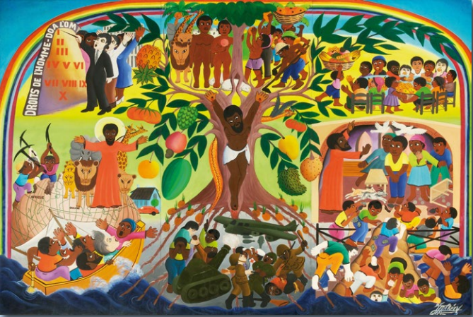 Painting depicting hunger and misery by Haitian artist Jacques Chéry