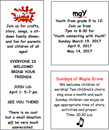 Information about Children and Youth Activities at Maple Grove United