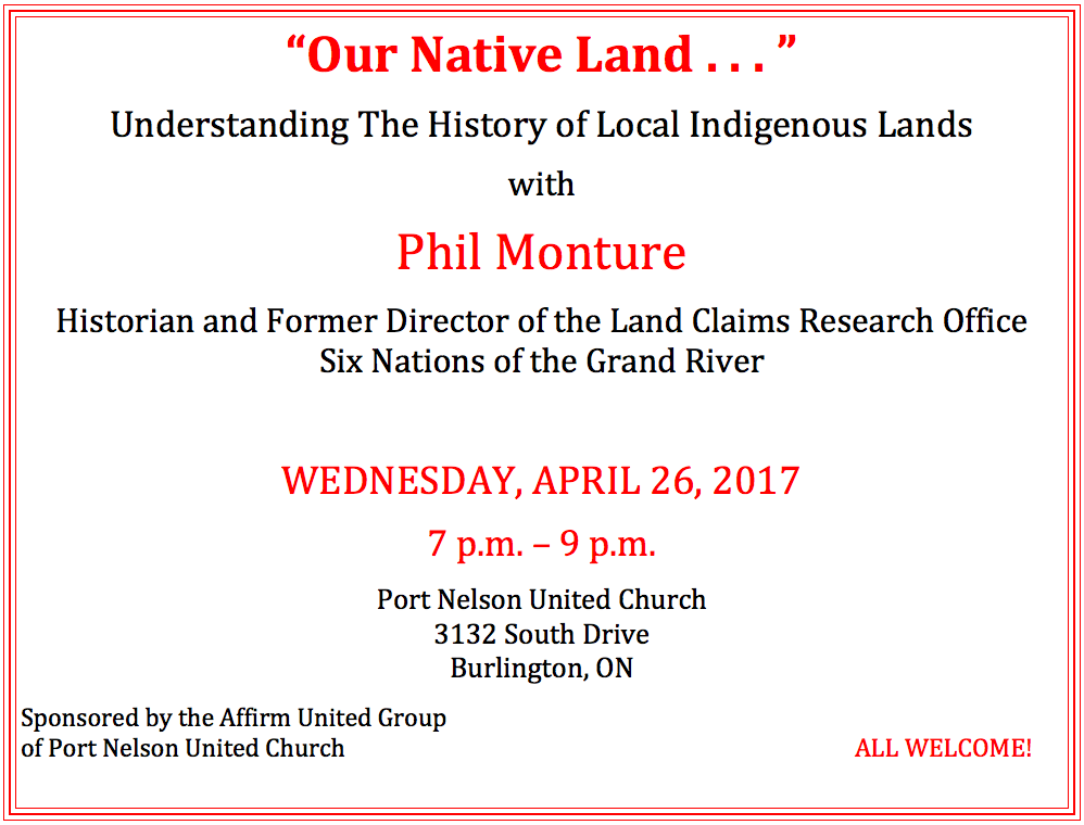Announcement re: "Our Native Land"